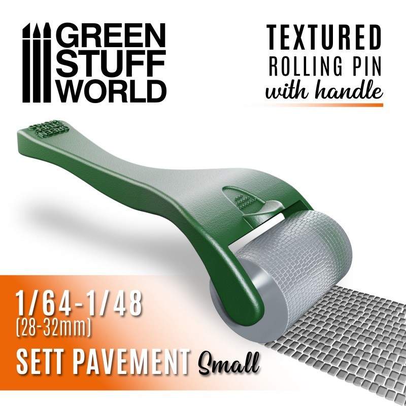 TEXTURED ROLLING PIN WITH HANDLE: SETT PAVEMENT SMALL