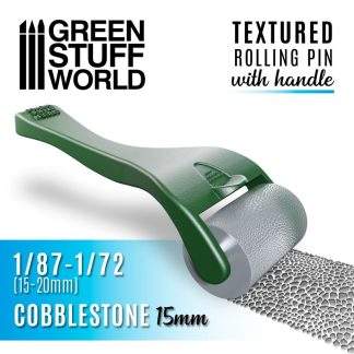 TEXTURED ROLLING PIN WITH HANDLE: COBBLESTONE 15MM