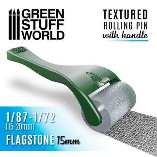 TEXTURED ROLLING PIN WITH HANDLE: FLAGSTONE 15MM
